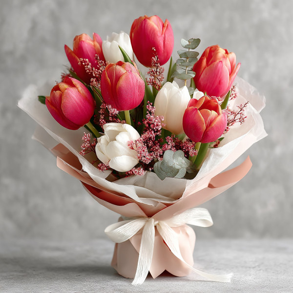 A Love Letter of Pink and White Tulips Whispering in the Breeze
